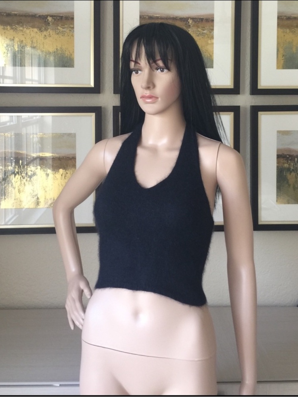 Mango Black Angora Crop Halter Top